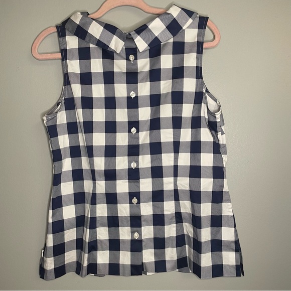 TALBOTS SZ/10 Women's NavyBlue/White Gingham Sleeveless Shell Blouse 98%Cotton - Picture 4 of 11